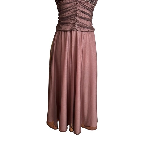 David’s Bridal Y2K Pink & Brown Beaded Mesh Empire Waist Dress Fairycore Sz 12 - Picture 3 of 16